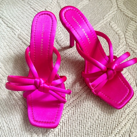 🩷 New Loeffler Randall Margi Sandals in Hot Pink Satin Bow Penny Mules - Picture 5 of 7